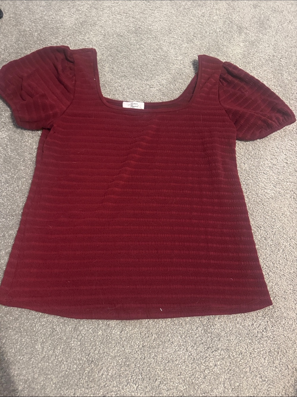 Square Neck Short Sleeve Top in Burgundy